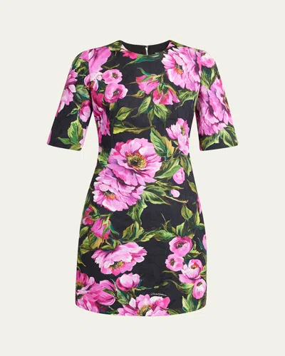Dolce & Gabbana Floral Jacquard Mini Dress In Black