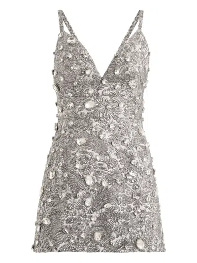 Dolce & Gabbana Floral-jacquard Mini Dress In Gray