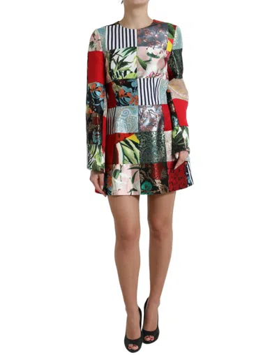 Dolce & Gabbana Floral Jacquard Mini Shift Dress Masterpiece In Multicolor