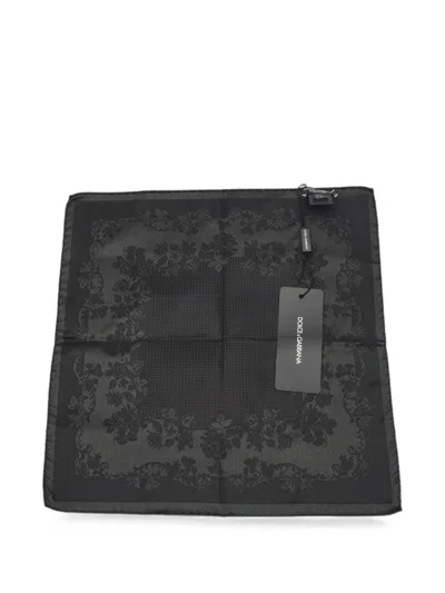 Pre-owned Dolce & Gabbana Floral Jacquard Pocket Square In Black