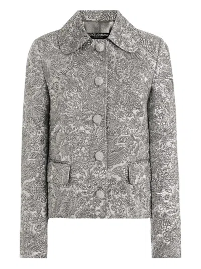 Dolce & Gabbana Floral Jacquard Single-breasted Jacket In Silver