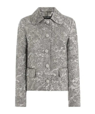 Dolce & Gabbana Floral Jacquard Single-breasted Jacket In Metallic