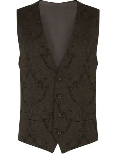 Dolce & Gabbana Floral Jacquard Single-breasted Waistcoat In Black