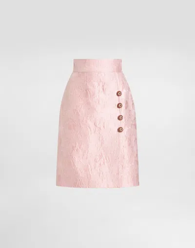 Dolce & Gabbana Jacquard Button-embellished Skirt In Pink
