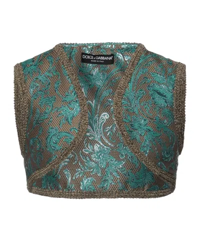 Dolce & Gabbana Floral Jacquard Sleeveless Cropped Vest In Multi