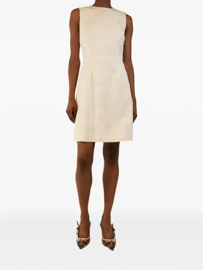 Pre-owned Dolce & Gabbana Floral Jacquard Sleeveless Mini Dress In Neutrals