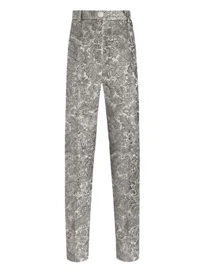 Dolce & Gabbana Floral-jacquard Trousers In Silver