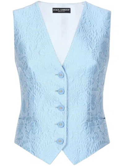 Dolce & Gabbana Floral-jacquard Waistcoat In Blue