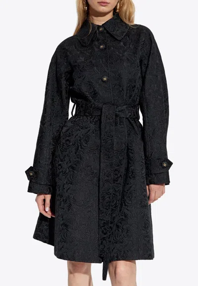 Dolce & Gabbana Floral Jacquard Wool Coat In Black