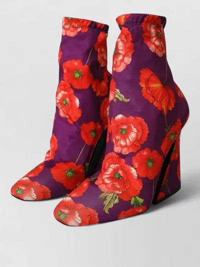 Dolce & Gabbana Floral Jersey Stretch Ankle Boots Shoes In Red