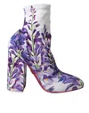 Dolce & Gabbana White Floral Jersey Stretch Boots Shoes In Multi