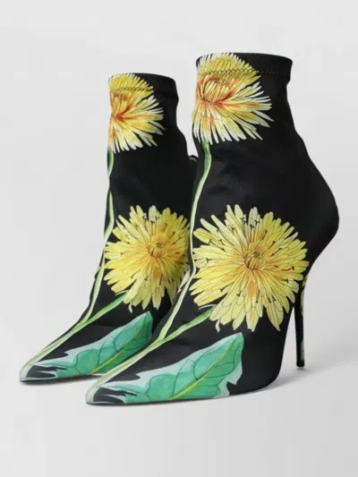 Dolce & Gabbana Floral Jersey Stretch Pointed Toe Ankle Boots In Animal Print