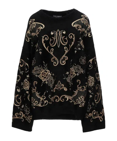 Dolce & Gabbana Floral Knit Top In Black