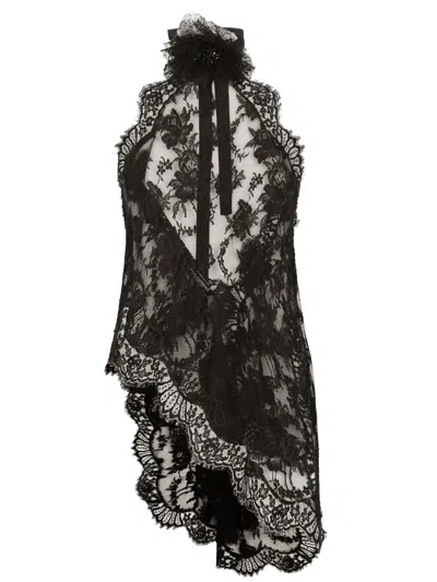DOLCE & GABBANA FLORAL-LACE ASYMMETRIC BLOUSE