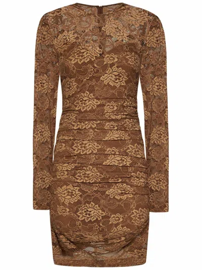Dolce & Gabbana Floral Lace Beige Dress In Brown