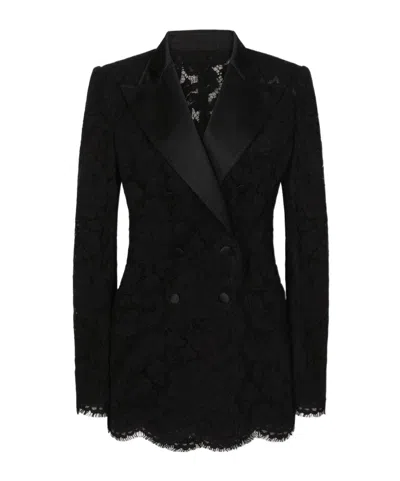DOLCE & GABBANA DOLCE  GABBANA DOUBLE-BREASTED LACE TURLINGTON-FIT JACKET