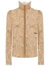 Dolce & Gabbana Floral Lace Blouse With Dg Logo In Neutral