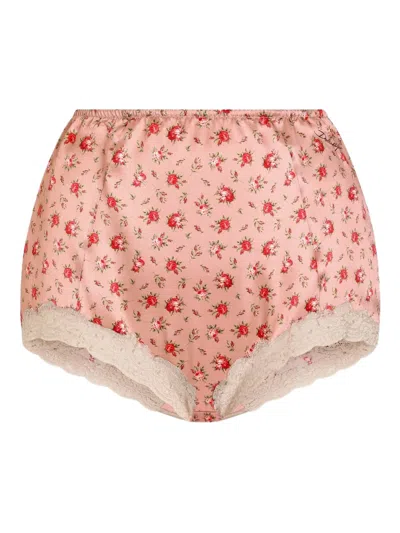 Dolce & Gabbana Floral Silk And Cotton-blend Briefs In Pink