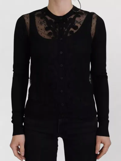 Dolce & Gabbana Floral Lace Button Cardigan Knit Sweater In Black