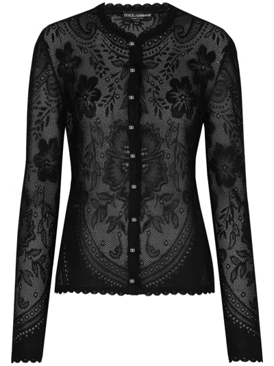 DOLCE & GABBANA FLORAL-LACE BUTTON-UP CARDIGAN