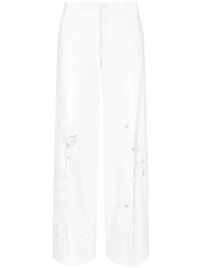 Dolce & Gabbana Floral-lace Cotton Trousers In White