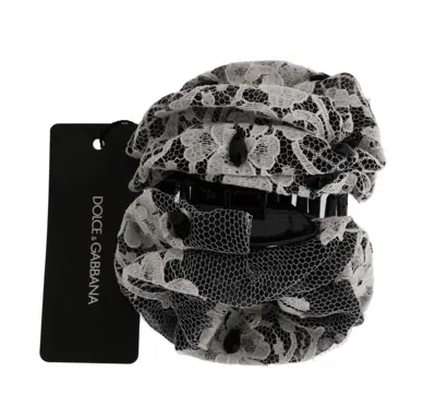 Dolce & Gabbana Floral Lace Crystal Hair Claw In Black