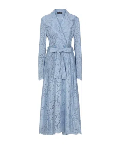 Dolce & Gabbana Floral Cordonetto Lace Trench Coat With Dg Logo In バイオレット