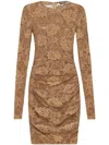 Dolce & Gabbana Lace Floral Chantilly Dress With Long Sleeves In Beige