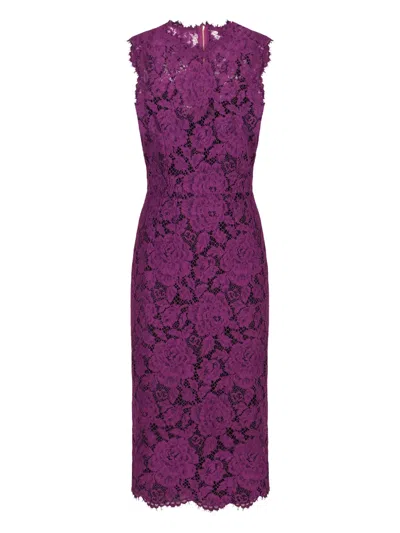 Dolce & Gabbana Floral-lace Dress In Purple