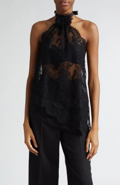 Dolce & Gabbana Asymmetrical Lace Top With Flower Detail In ブラック
