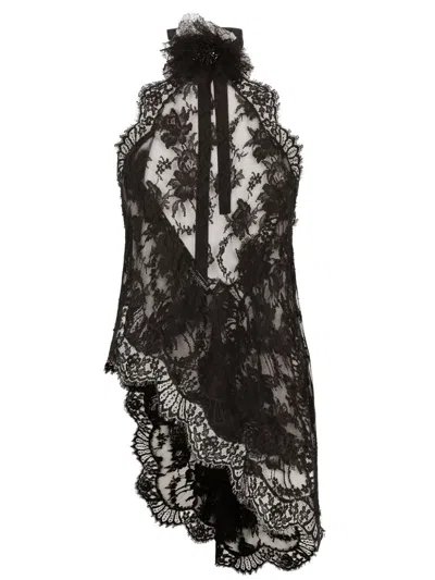 Dolce & Gabbana Floral-lace High Neck Halter Top In Black