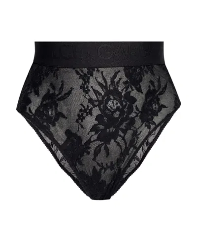 Dolce & Gabbana Floral-lace High-waist Briefs In Black