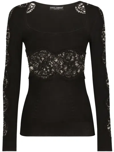 DOLCE & GABBANA FLORAL-LACE KNIT JUMPER