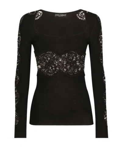 Dolce & Gabbana Viscose Sweater With Lace Inserts In Black