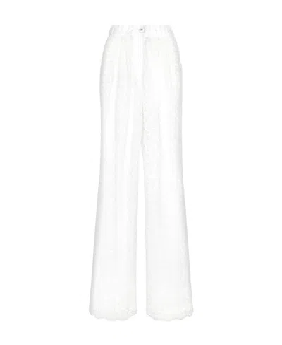 Dolce & Gabbana Floral-lace Long-length Palazzo Pants In White