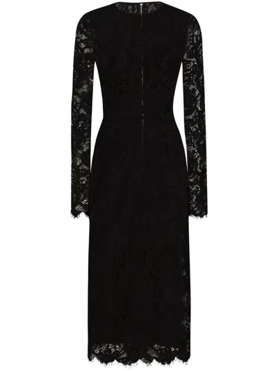 Dolce & Gabbana Floral-lace Midi Dress In Black