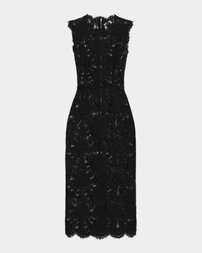 Dolce & Gabbana Floral Lace Midi Dress In Black