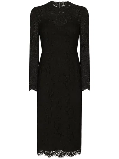 DOLCE & GABBANA FLORAL-LACE MIDI DRESS