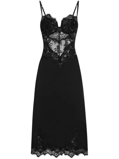 Dolce & Gabbana Floral-lace Midi Dress In Black