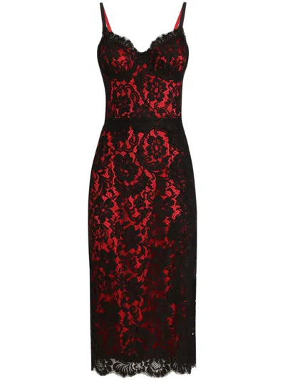 DOLCE & GABBANA FLORAL-LACE MIDI DRESS