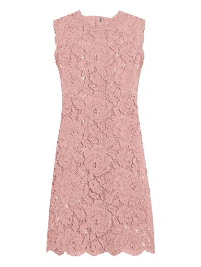 Dolce & Gabbana Floral-lace Midi Dress In Pink