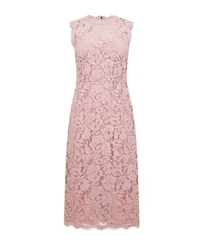 Dolce & Gabbana Sleeveless Midi Lace Cotton-viscose Dress In Pink