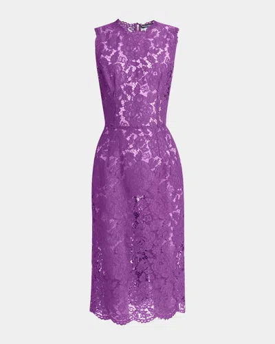 Dolce & Gabbana Floral Lace Midi Dress In Purple