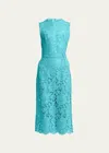 Dolce & Gabbana Floral-lace Sleeveless Midi Dress In Turquoise