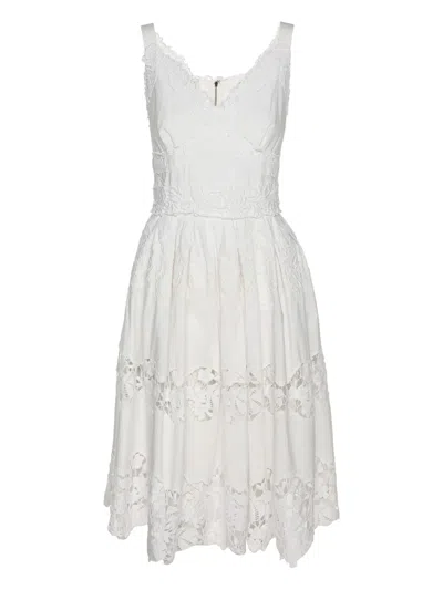 Pre-owned Dolce & Gabbana Floral-lace Midi Dress In White