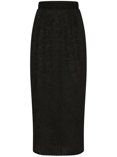 Dolce & Gabbana Floral-lace Midi Skirt In Black