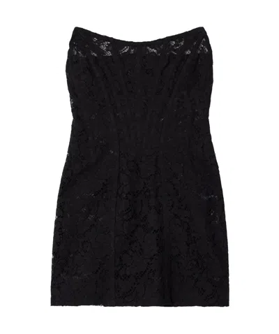 Dolce & Gabbana Cotton-blend Lace Bustier Mini Dress In Black