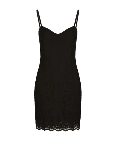 Dolce & Gabbana Floral-lace Mini Dress In Black