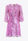 Dolce & Gabbana Metallic Fuchsia Floral Sheath Mini Dress In Purple