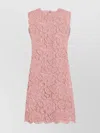 Dolce & Gabbana Floral Lace Overlay Dress With Scalloped Hem In Pink